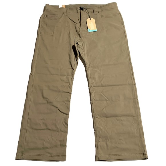 Prana Mens Brion Pants Size 40 Slim Mud 40x30 UPF 50+ Water Repellent Finish NWT - Picture 1 of 10